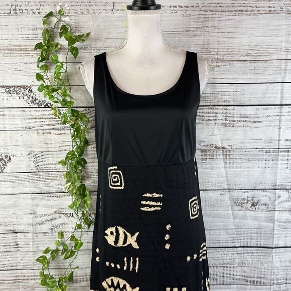 Molly Malloy Dress size 8 Petite Black Tan Fish Aztec Midi Artsy Teacher School - Picture 5 of 16